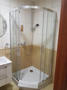 ジブヌベクにあるWilla Samanaのバスルーム(ガラスドア付きのシャワー付)