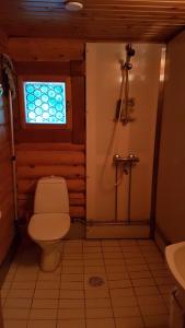 a bathroom with a toilet and a window at Kalajärven Lomakylä in Peräseinäjoki