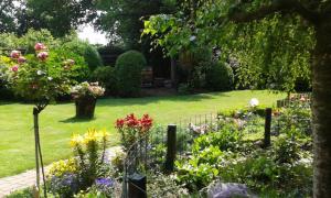 a garden with many different flowers in a yard at Landhaus Burs in Löningen