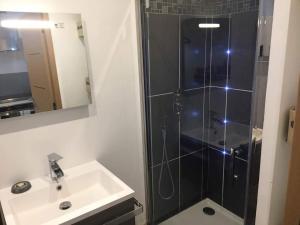 a bathroom with a shower and a sink at Appartement avec jardin et parking in Cassis