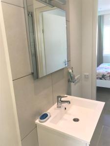 a bathroom with a sink and a mirror at Blije Rust 10 in Willemstad