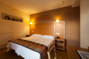 a hotel room with a large bed and two lamps at Hotel La Polar in Gijón