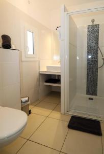 a bathroom with a shower and a toilet and a sink at Macchie e Fiori in Pianottoli-Caldarello