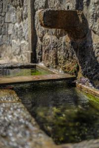 a water fountain in front of a stone wall at Macchie e Fiori in Pianottoli-Caldarello