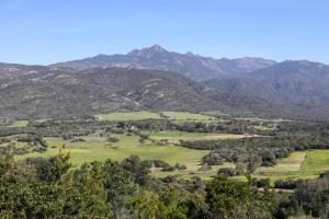 a view of a valley with mountains in the background at Macchie e Fiori in Pianottoli-Caldarello
