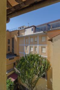 een uitzicht vanaf het balkon van een gebouw met een boom bij Helvetia Pisa Tower in Pisa
