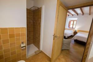 a bathroom with a shower and a toilet in a room at Agroturismo Son Alzines in Lluc