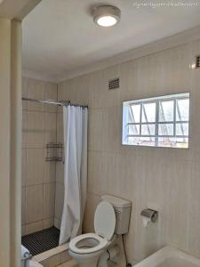 baño con aseo y ducha y ventana en Home Up Guest Apartments and Lodge, en Blantyre 40 fotos más