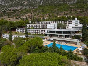 an aerial view of a hotel with a swimming pool at Amalia Hotel Delphi in Delfoi
