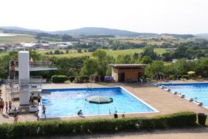 Ebern的住宿－Ferienhaus Villa Korn，一个大型游泳池周围的人