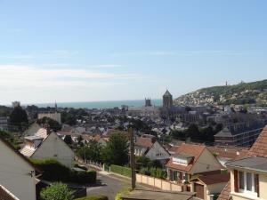 a view of a town with a city at Gîte du Château d'Eau in Fécamp