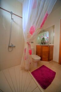 een badkamer met een douche, een toilet en een wastafel bij Villa Timanfaya in Tinajo