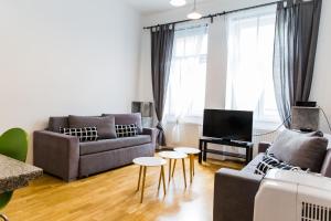 维也纳Design Place 1030 (airconditioned)的有两张沙发和一台电视的客厅