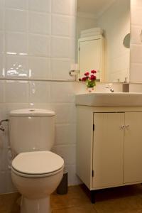 a bathroom with a toilet and a sink and a mirror at Felisa Center in Arrecife