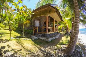 a small house on the beach with a palm tree at Lazi Beach Club Resort in Siquijor