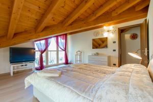 una grande camera da letto con un grande letto e una televisione di Apartment Tulipani 11 a Tremezzo