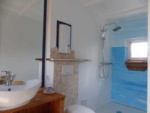 ツェンピンにあるSommeridyll Zempinのバスルーム(洗面台、トイレ、シャワー付)