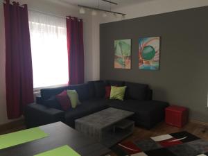 - un salon avec un canapé et une table dans l'établissement Ferienwohnung Sandow, à Cottbus