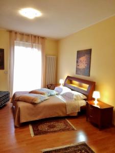 una camera con un grande letto e una finestra di B&B Bella Vista a Valguarnera Caropepe