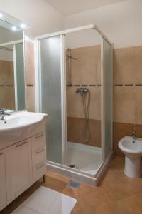 a bathroom with a shower with a sink and a toilet at Apartments Flora in Premantura