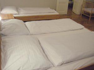 two white beds sitting next to each other in a room at Pension Schottentor in Vienna