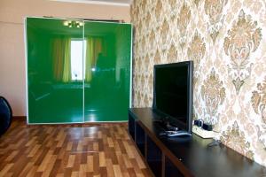 モスクワにあるApartment on Bolshaya Pereyaslavskayaのテレビ、ガラス張りのシャワーが備わる客室です。
