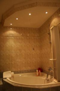 eine Badewanne im Bad mit Dusche in der Unterkunft Ferienwohnung und Pension Gürtler in Mohlsdorf
