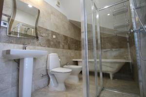 a bathroom with a toilet and a sink and a shower at Sea ​​Freshness in Klaipėda