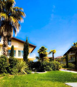 a house with palm trees and a lawn at Paradise Luxury apartments in Sirmione