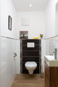a bathroom with a white toilet and a sink at Villa Renatus in Obernburg am Main +14 photos
