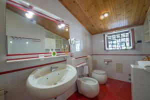 a bathroom with a large sink and a toilet at B&B Il Nespolo in Furore