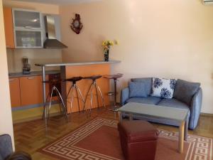 a living room with a couch and a kitchen at Aleksandra in Bečići