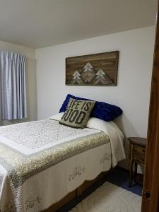 1 dormitorio con cama con almohada en A Relaxing Getaway SolDuc 1 en Forks