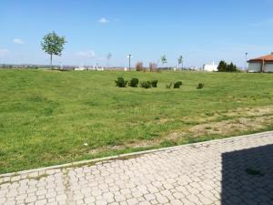un campo de hierba verde con un camino de ladrillo en Apartmani Filipovic, en Kladovo