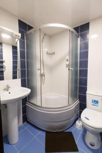 イジェフスクにあるHotel Narcissのバスルーム(シャワー、トイレ、シンク付)