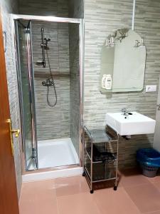a bathroom with a shower and a sink at Apartamento Study 1 Select Real Caldas de Reis in Caldas de Reis