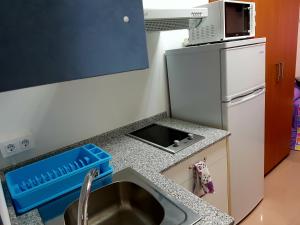 a small kitchen with a sink and a microwave at Apartamento Study 1 Select Real Caldas de Reis in Caldas de Reis