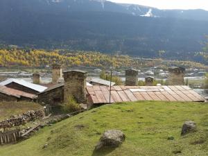 an old building on top of a grassy hill at Lagami house in Mestia