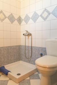 a bathroom with a shower next to a toilet at Kaya Sea Apts - Stegna Beach in Archangelos