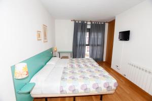 ein Schlafzimmer mit einem großen Bett in einem Zimmer in der Unterkunft Hostal Via Láctea in Burgos