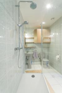 a bathroom with a shower and a sink and a toilet at Chez Christian in Breitenbach-Haut-Rhin