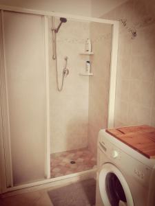 a shower with a washing machine in a bathroom at Strada dei Frutteti in Tavullia