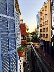un balcón con una planta en una olla en un edificio en Boutique Hotel Couleurs Suds en Cannes