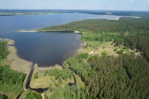 an aerial view of a large body of water at Atpūtas komplekss Godeļi in Usma