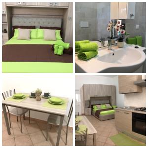 vier verschillende foto's van een keuken en een slaapkamer bij Monolocali White Angel Apartments in Porto Cesareo