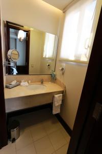 La salle de bains est pourvue d'un lavabo et d'un grand miroir. dans l'établissement Casa Torres, à Zacatecas