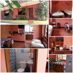 a collage of photos of a room with a bathroom at Hotel Cabinas Mar Y Cielo in Montezuma