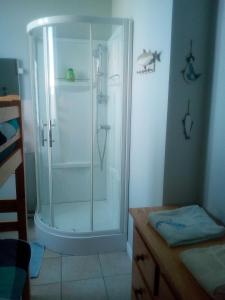 a shower with a glass door in a bathroom at L'Ermitage in Pornic +46 photos