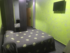 a bedroom with a bed and a flat screen tv at Hostal Kavanna in San Pedro de Mérida