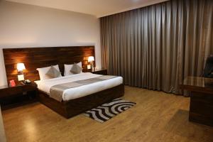 潘切库拉Ana Clarks Inn, Panchkula的一间位于酒店客房内的带大床的卧室